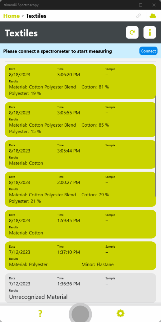 Screenshot trinamiX Anwendung zur Identifizierung von Textilien