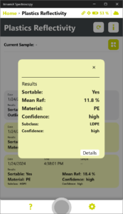 Screenshot Plastics Reflectivity App trinamiX