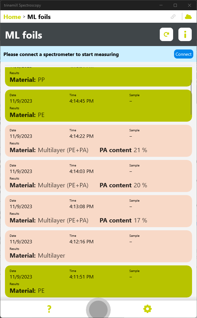 Überprüfung von Mehrschichtfolien 1 Screenshot der trinamiX App zur Erkennung von Mehrschichtfolien.