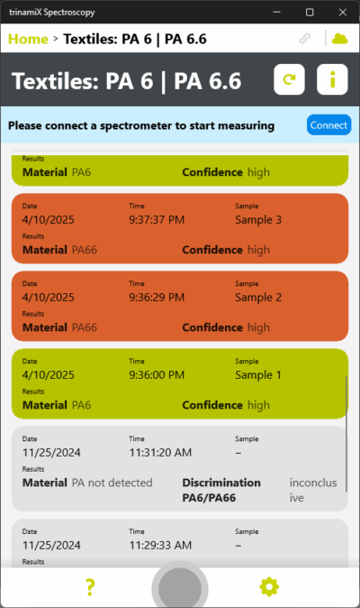 Screenshot trinamiX Application for fast Nylon sorting