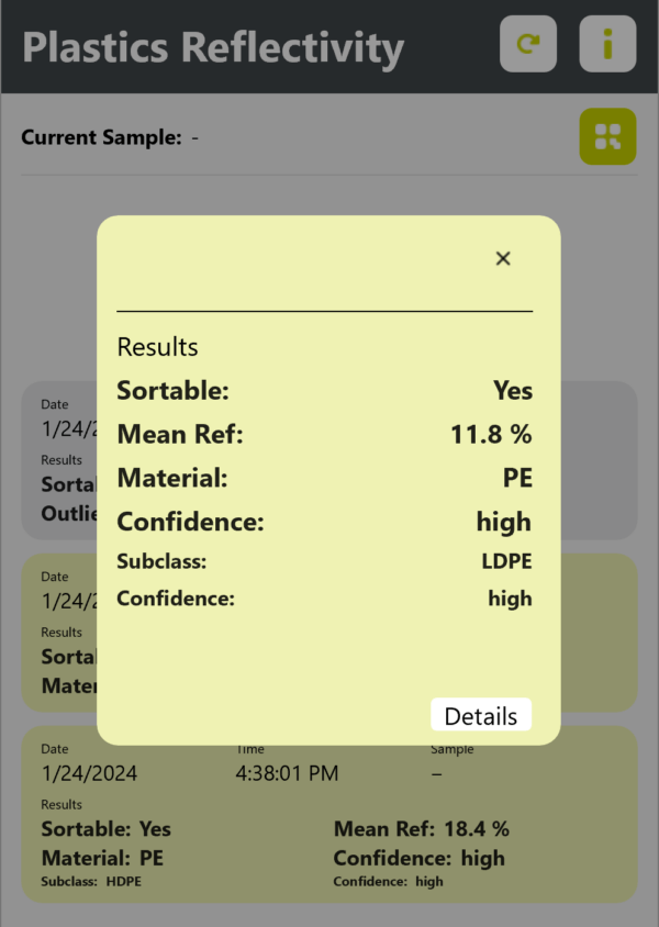 NIR Reflectivity Plastics Testing | trinamiX Reflectivity Check 1 NIR reflectivity measurement results for plastic packaging samples