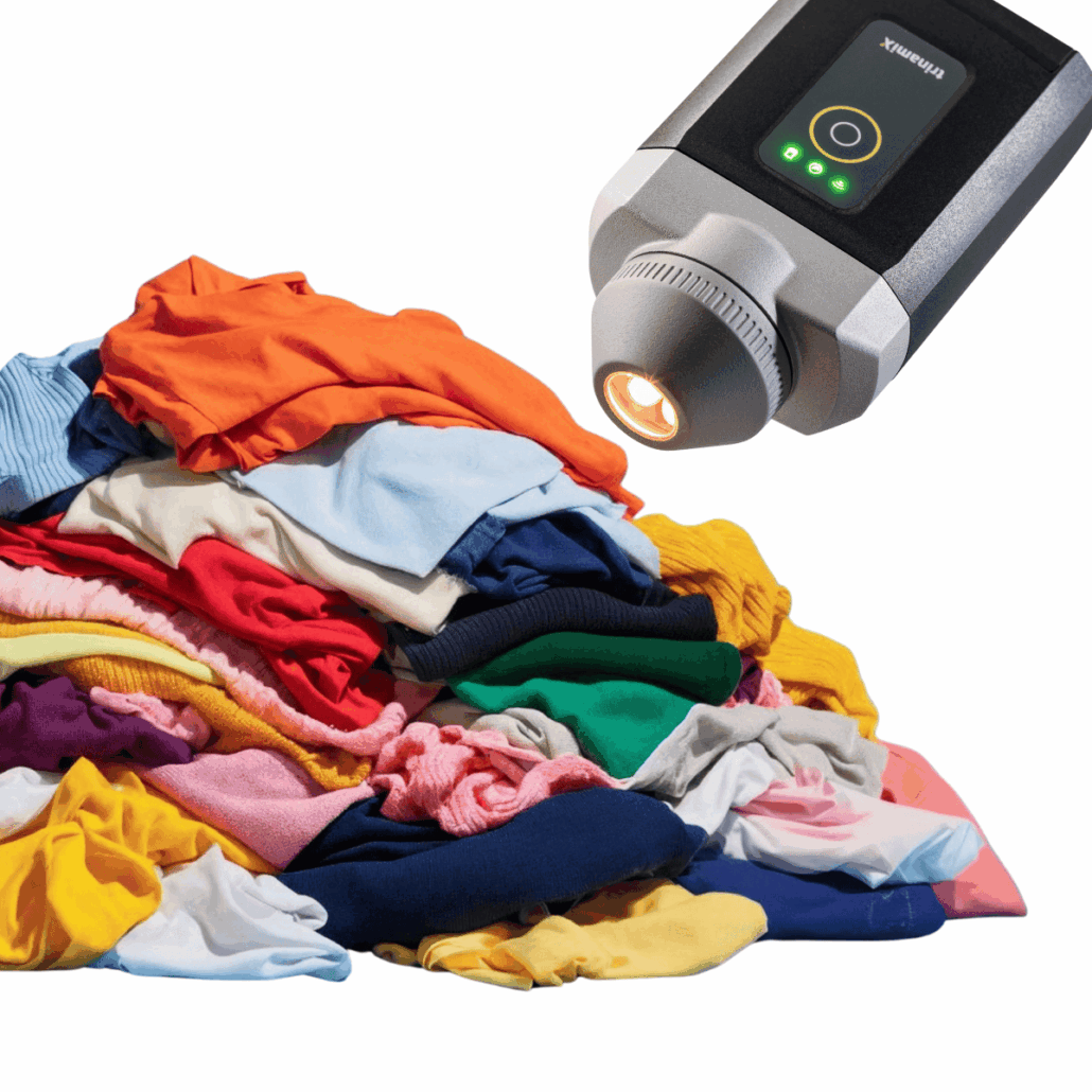 Demonstrating Real-Time Differentiation of PA6 and PA6.6 in Textile Sorting Using Portable NIR 2 portable trinamiX Pal One NIR spectroscopy device used for plastic identification